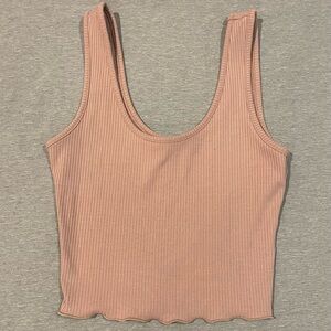 Beige Paperoc Ribbed Crop Top Size Small Lettuce Edge Tank Top